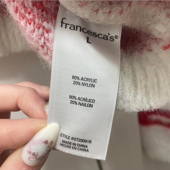 Mi Ami Cream and Red Kiss Pattern Sweater - Picture 4 of 5